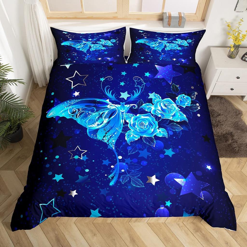 Butterfly Duvet Cover Set Twin King Size Romantic Rose Floral Bedding Set Microfiber Galaxy Comforter Cover For Girl Women Room