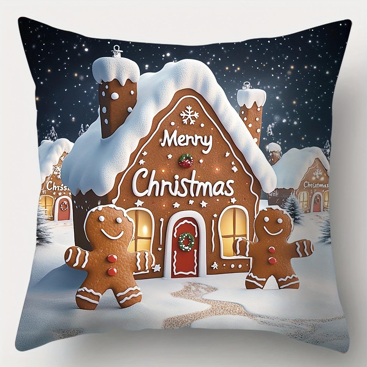 

Home Decor Christmas Gingerbread House Pattern Pillow Covers Pattern Cushion Cover Suitable For Sofa Bedroom Car Pillow Cover 16x16Inch