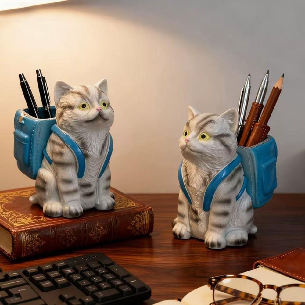 Creative Kitty Stationery Organizer Multi Functional Desktop Storage Ornaments  Student