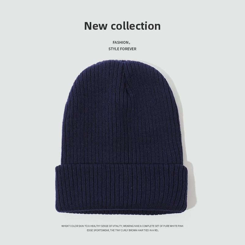 Solid color knitted hat Warm wool hat High elastic lengthened outdoor brimless cold autumn and winter hat Adult cold hat