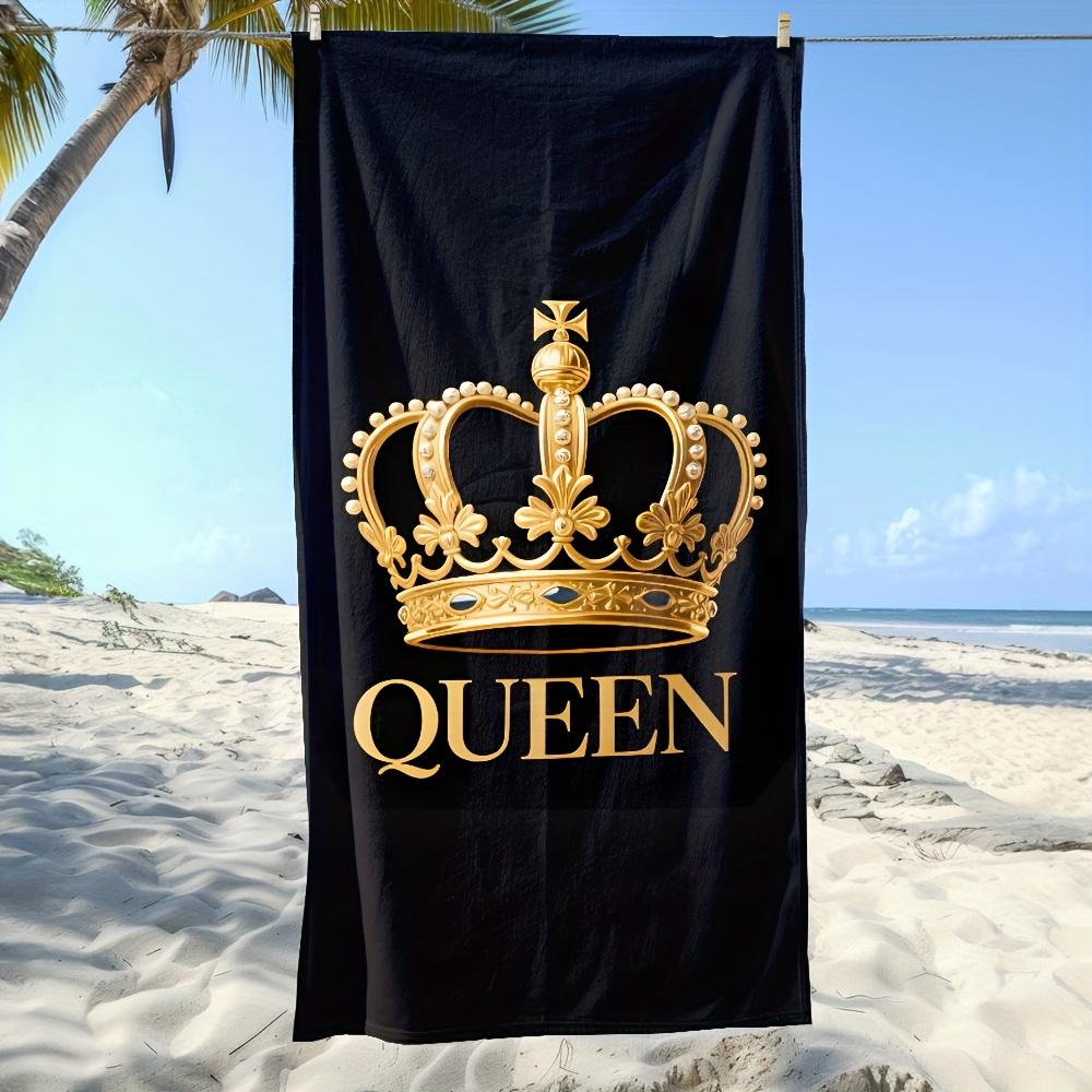 

1pc Microfiber Beach Towel, Soft, Lightweight, And Easy to Carry, Featuring a Golden Crown with The Word Queen W30*H60(CM)