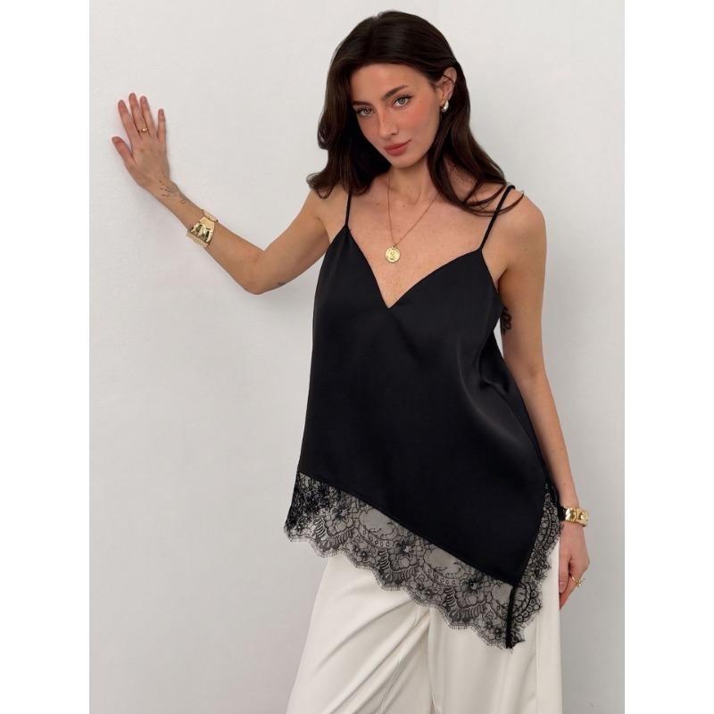 V Neck Irregular Lace Spliced Loose Camisole Tank Top