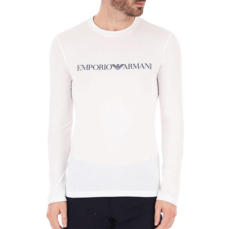 Emporio Armani Letter Logo Printed Casual Crew Neck Long Sleeve T-Shirt Men tops White 8N1TN8-1JPZZ-0146