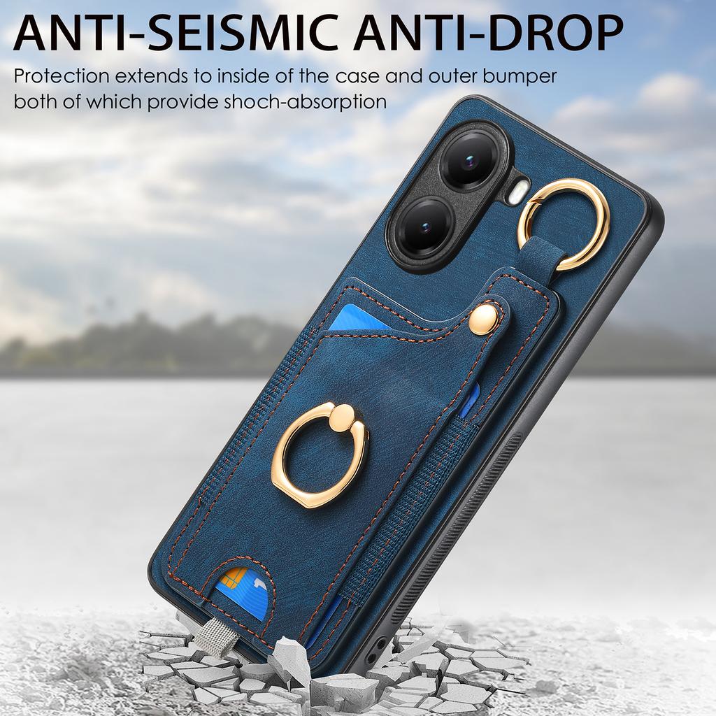 For Xiaomi Poco X7 Pro 5G/Xiaomi Redmi Turbo 4 5G Retro Leather Phone Back Cover with Card Slots and Ring Holder