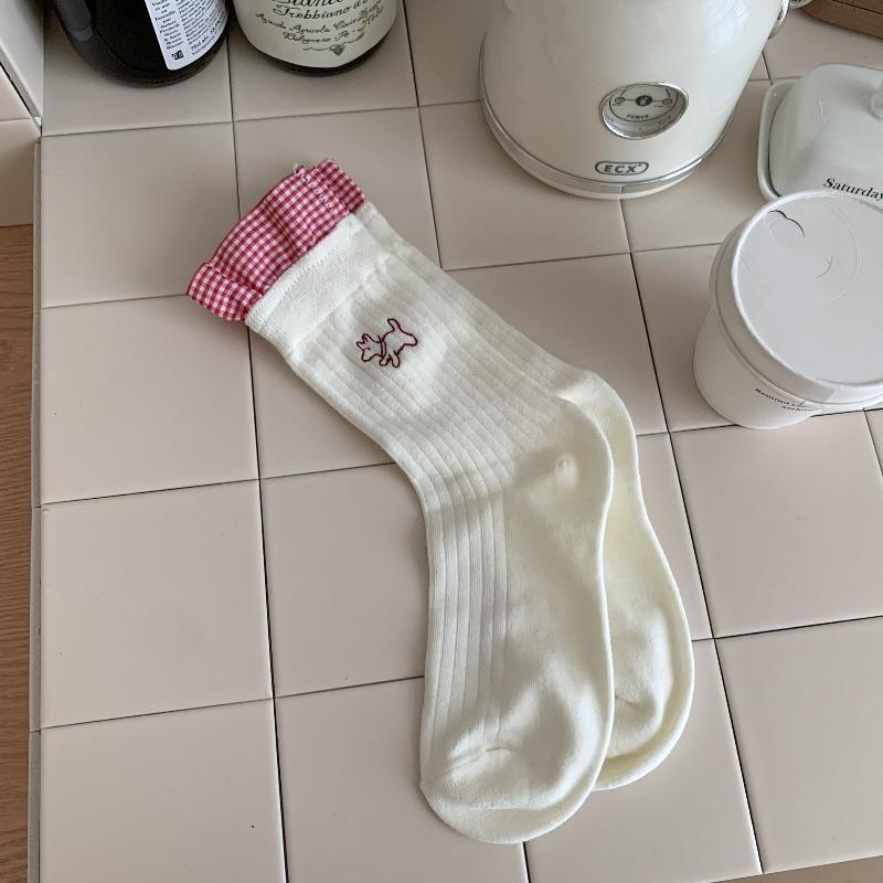 

Леди Весна Новая Вышивка Милое Кружево Щенок в Цилиндре Носки-наколенники 1 pair молочный белый