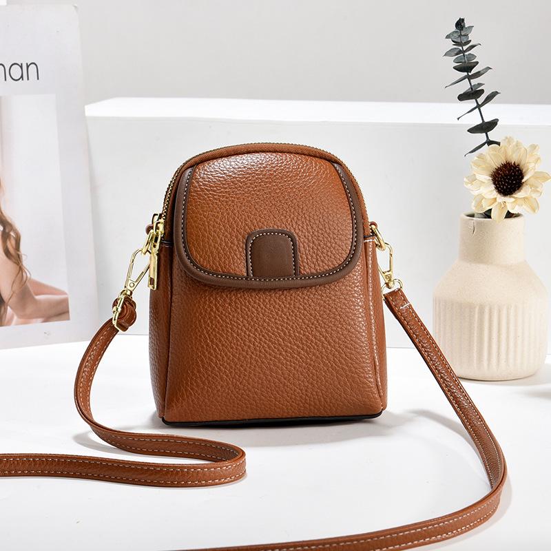 2025 Summer Korean Style Lychee Color Block Phone Crossbody Bag