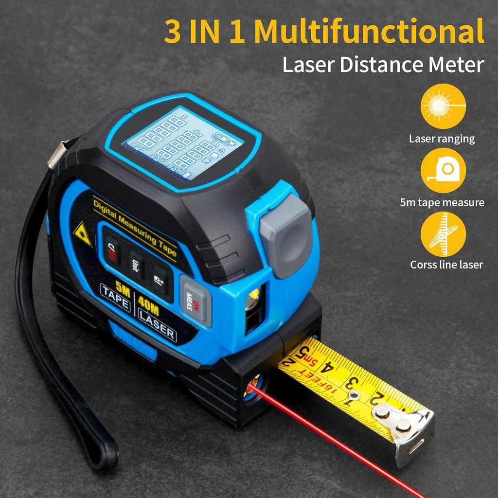 The Almighty Ruler 3-in-1 Laser Measuring Tape, 40/60m Digital Measuring, Laser Measuring Tool, Handheld Electronic Digital Tape Measure with LED