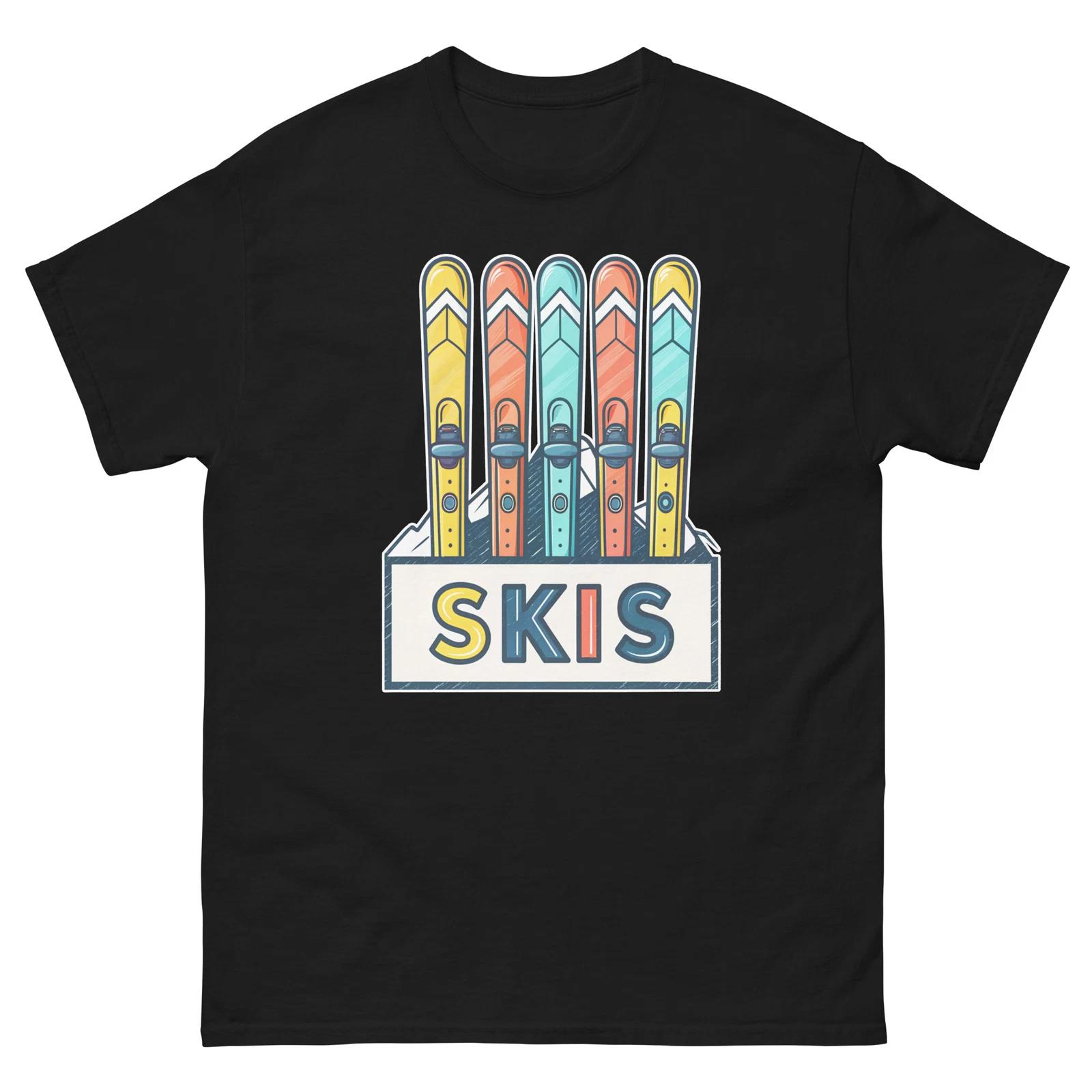 Skis Mountain Ski Resort Town T-Shirt L