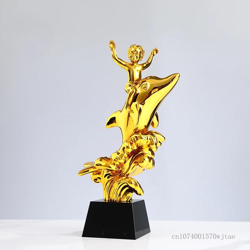 Customized Resin Dolphin Breaststroke Butterfly Swimming Crystal Base Trophy, Excellent Awards, Home Decor Craft, Lettering, 1Pc