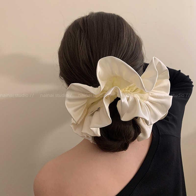 Elegant Korean Blue Striped Lace Trim Scrunchie