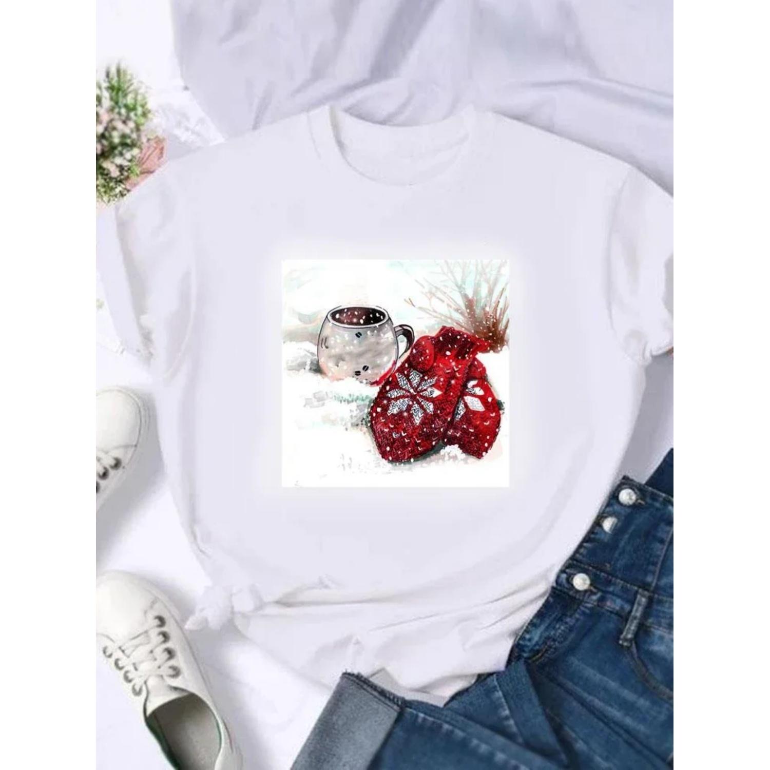 

Cat Funny Cute Lovely Fashion Female Print T Top Merry Christmas New Year Holiday Women Shirt Clothing T-shirts Graphic Tee XXXXXL білий