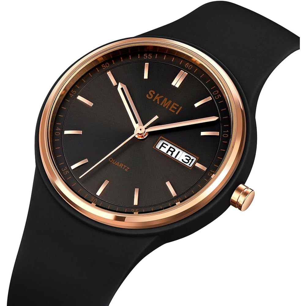 SKMEI Women's Silicone Waterproof Sports Watch Black Simple Casual Design with Date and Day Display
