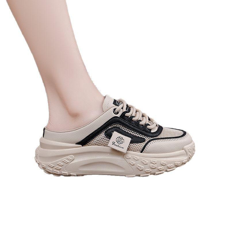 Women's shoes step on shit feeling Baotou half drag summer 2025 hollow breathable mesh sports shoes thick sole outer wear shoes lightweight