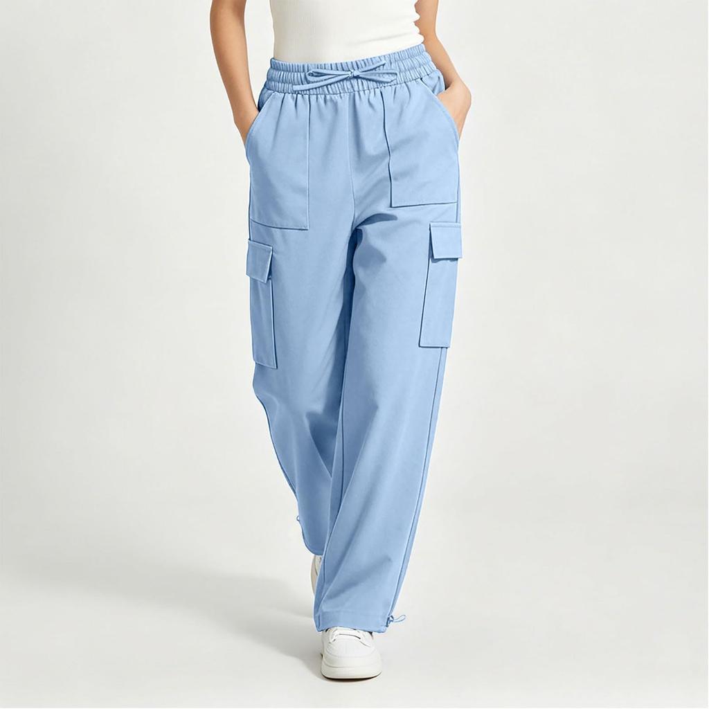 Women's High Waist Drawstring Wide Leg Pants Casual Trousers