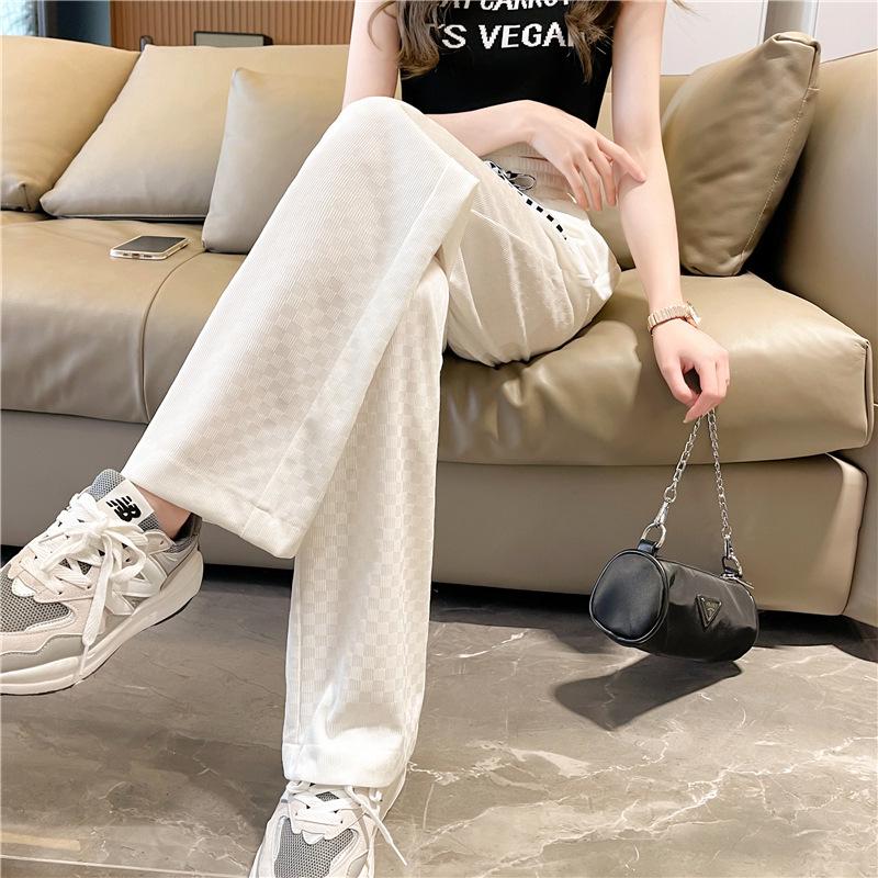 2025 Women's High-Waisted White Ice Silk Wide-Leg Summer Casual Pants