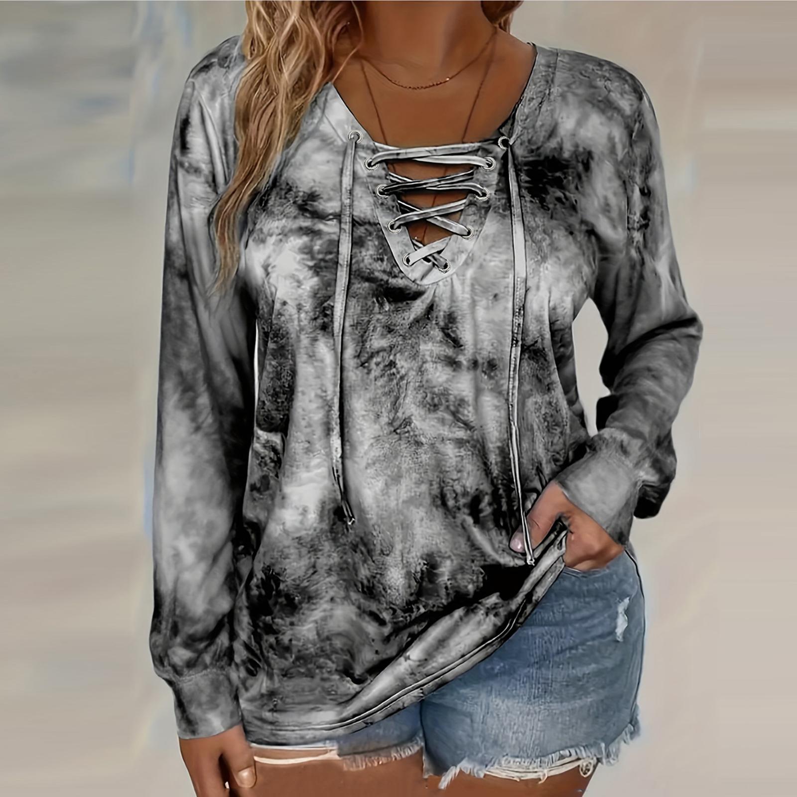 

Women s Fashionable Loose-Fit Plus-Size Tie-Dye Printed Long-Sleeve T-Shirt XXXXL