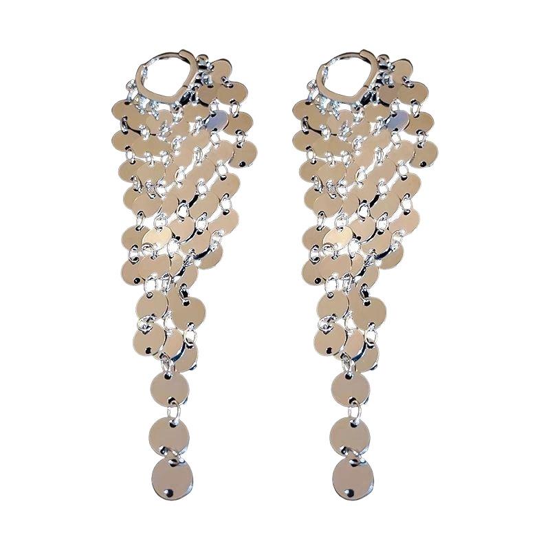 Exaggerated Tassel Stud Earrings for Women - Heart-Shaped Luxury Disc Design