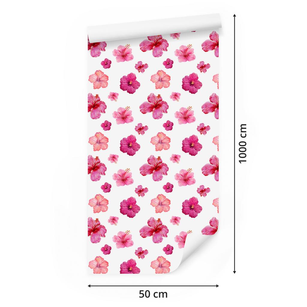 Wallpaper Flowers White, Powder Pink and Coral for Living Room and Bedroom 50x1000