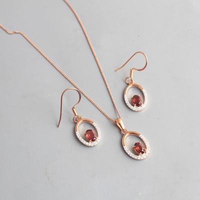 Garnet Peridot Zircon Rose Gold Plated 100% 925 Sterling Silver Women Earring Pendant Necklace Set