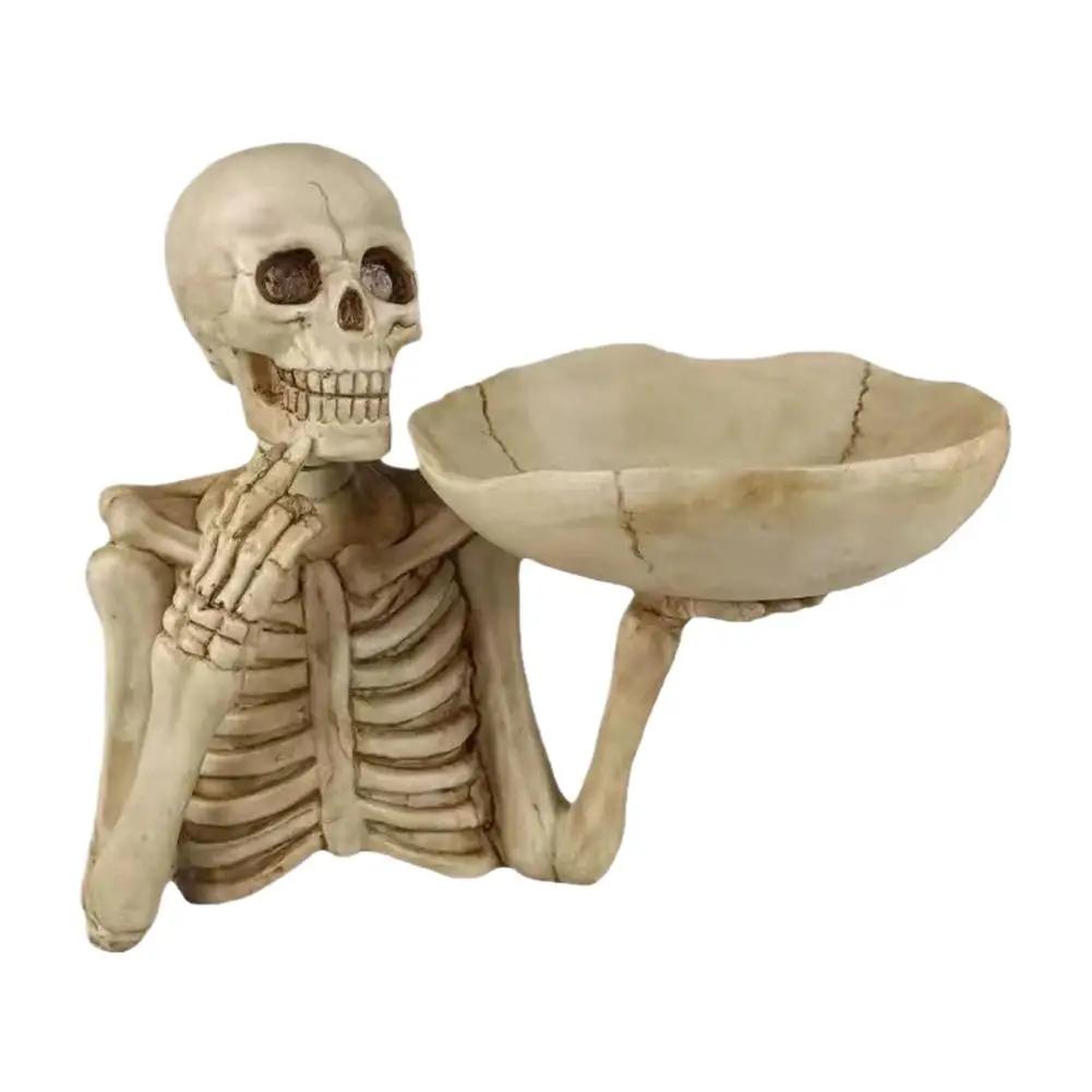 Halloween Resin Skull Storage Tray Ornament Skeleton Candy Bowl Fruit Plate Home Organizer Outdoor Decoration For Holiday Party
