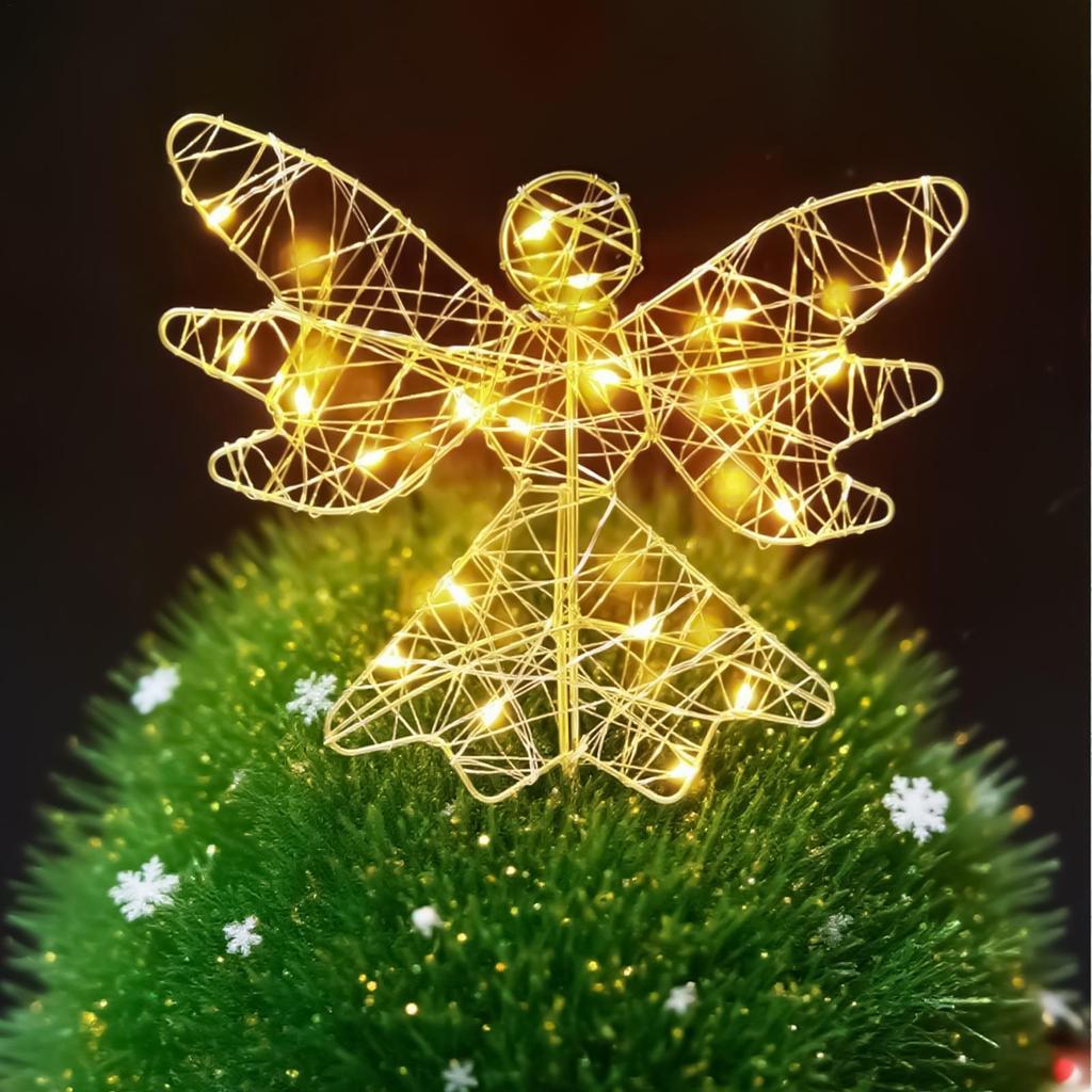 Christmas Tree Topper Lighted Glitter Angel Tree Decor for Indoor Battery Operated Figurines Holiday Decor for Garden Events