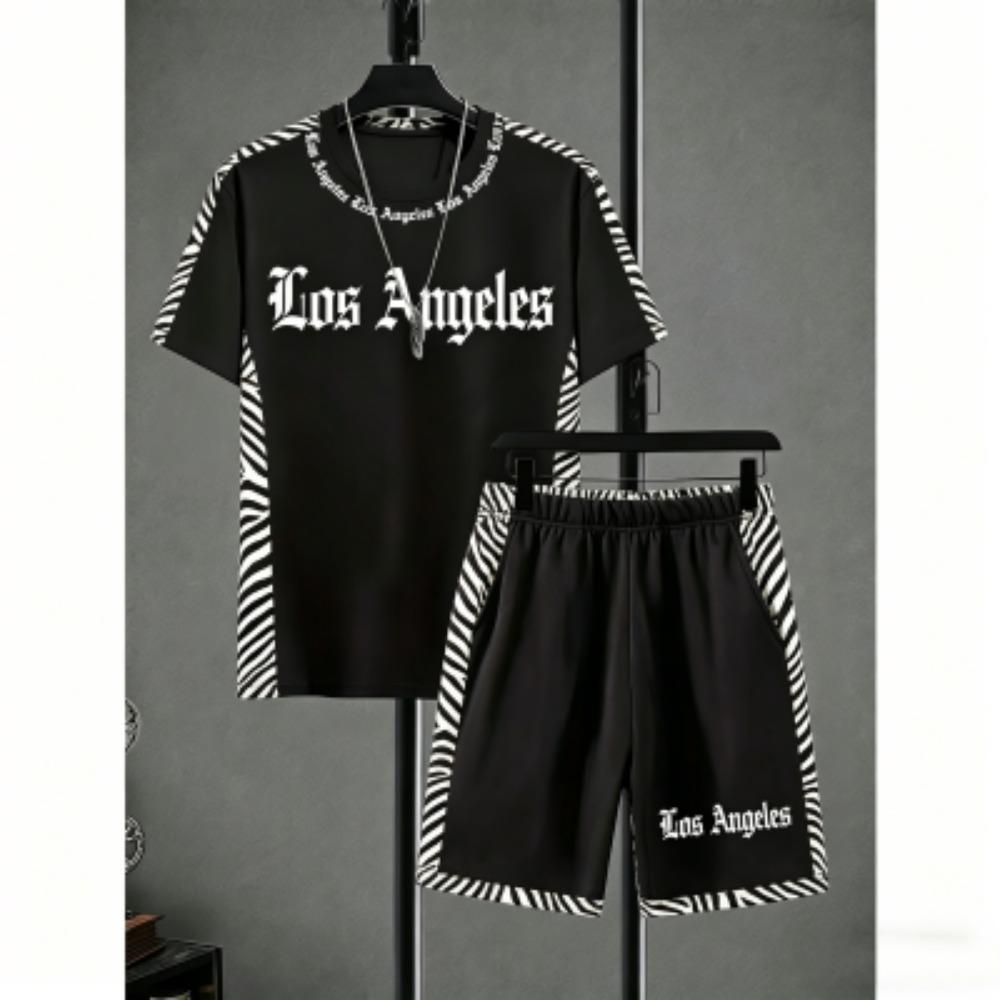 Men's Set Zebra Stripe Colorful Printed Men's T-shirt and Shorts 2 Piece Set Summer Casual Outdoor Men's and Women's T-shirt Sets