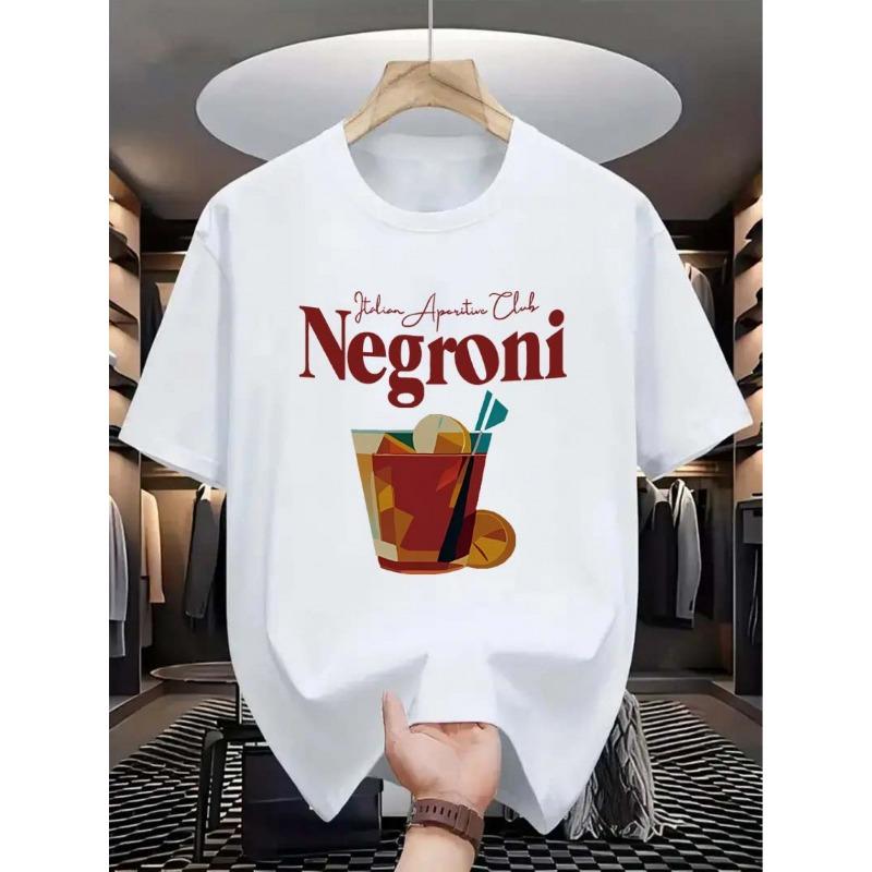 Men'S Casual Athletic Graphic T-Shirt | Soft Relaxed Fit Crew Neck Tee with Negroni Cocktail Print, Machine Washable All-Season, Microelastic