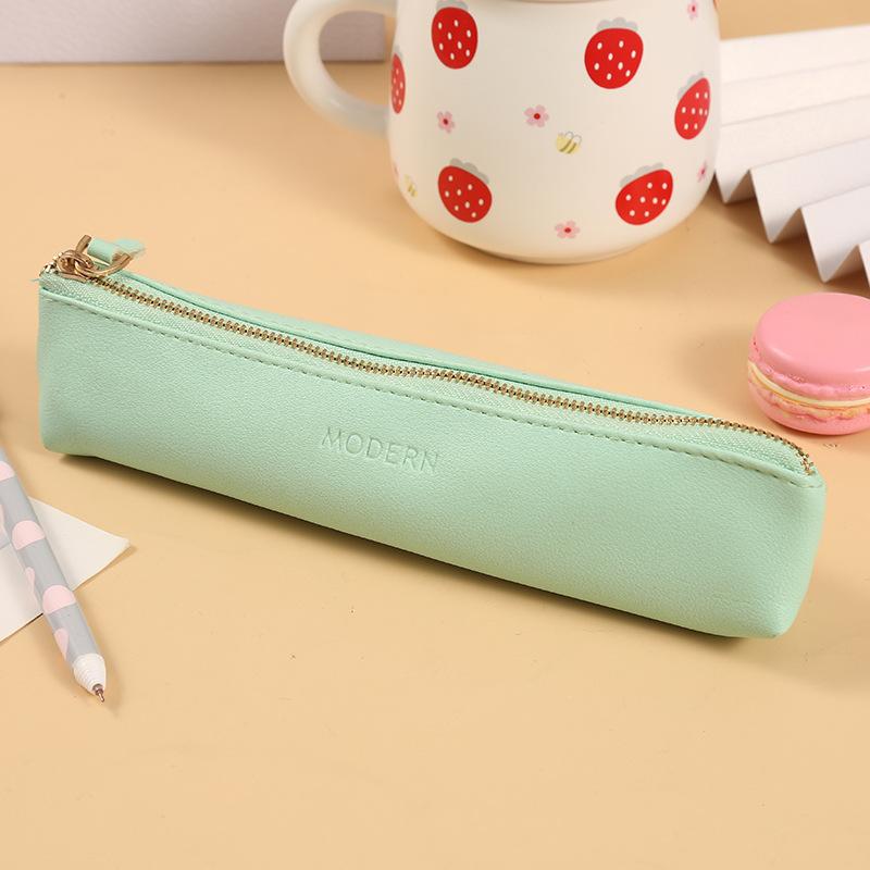Mini Pencil Bag Pu Solid Color Student Supplies Kawaii Zipper Bags Pencil Case Pouch School Office Stationery Supplies