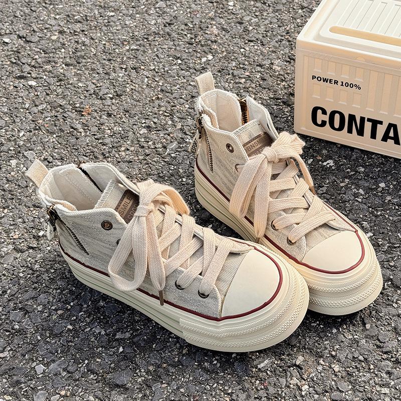 Women's High-Top Canvas Sneakers, Thick-Soled, Versatile, Spring/Autumn, 2025 Model, Uber H1360