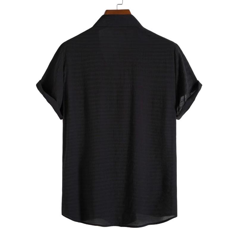 Men Fashion Casual Solid Color Stand Collar Short Sleeve Shirt