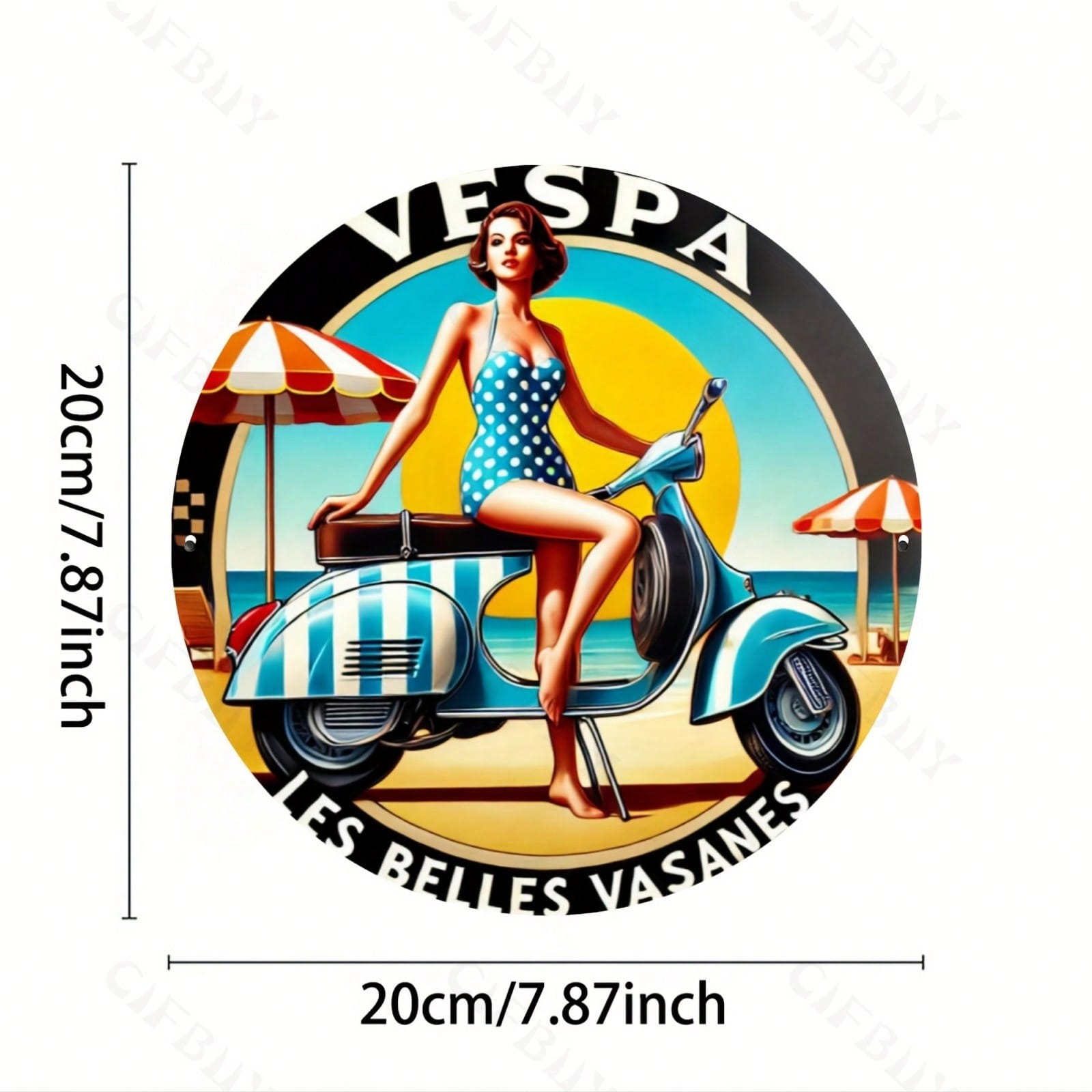 Vintage Retro Scooter Metal Wall Art Decor Sign Aluminum Round Motorcycle Girl