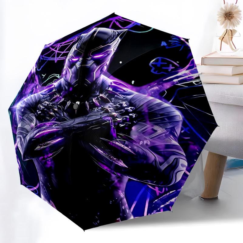 1pc Black Panther, Vibranium Automatic Folding Umbrella - Compact 8-Rib Design, Durable Plastic & Iron, Daily Use Z1230033