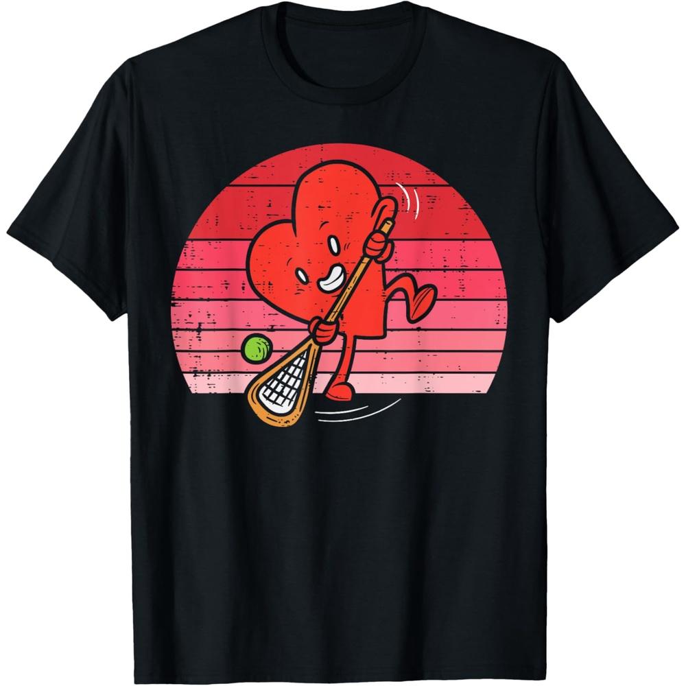 Heart Playing Lacrosse Valentines Day Lax Men Women Boys Girls Cotton Men T Shirt XXL чёрный