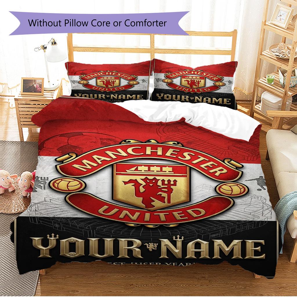 Name Custom Manchester United Pattern Bedding Set Quilt Cover Pillowcase Home Decor Gift (1 * duvet cover + 2 * pillowcase, without core)