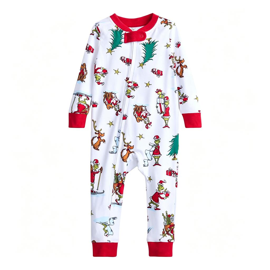 Parent-Child Matching Pajama Set, Long Sleeve Top and Straight Leg Pants, Printed Home Loungewear