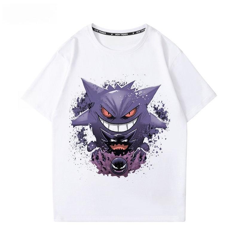 Pokémon Gengar Printing Tee Pure Cotton Tshirt Mens 2026 Summer Fashion Oversize Street Casual Y2K Tops Streetwear Clothing