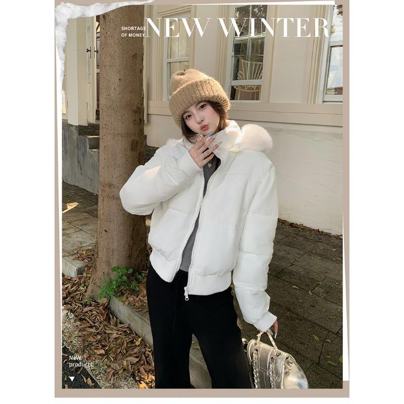 Winter Fur Collar Casual Thickened Cotton Jacket Short Design Women's Warm Down Cotton Jacket Hooded New Jacket