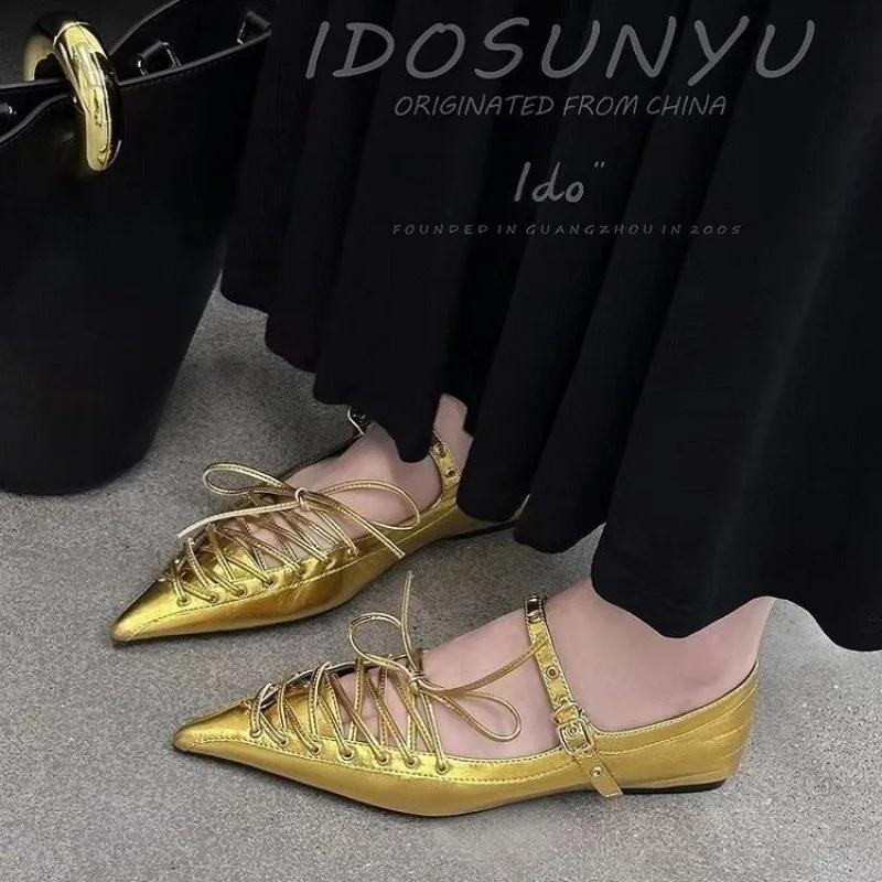 

Fashion Women s Flat Sandals Pointed Toe Weaving Hollow Leaking Heel Shoes Women Dress Daily Summer French Temperament Designer Sandals 40 золотой