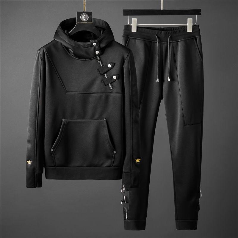 

Men s Trendy Fleece Hooded Two-Piece Casual Sports Set for Autumn/Winter 2025 XL чорний