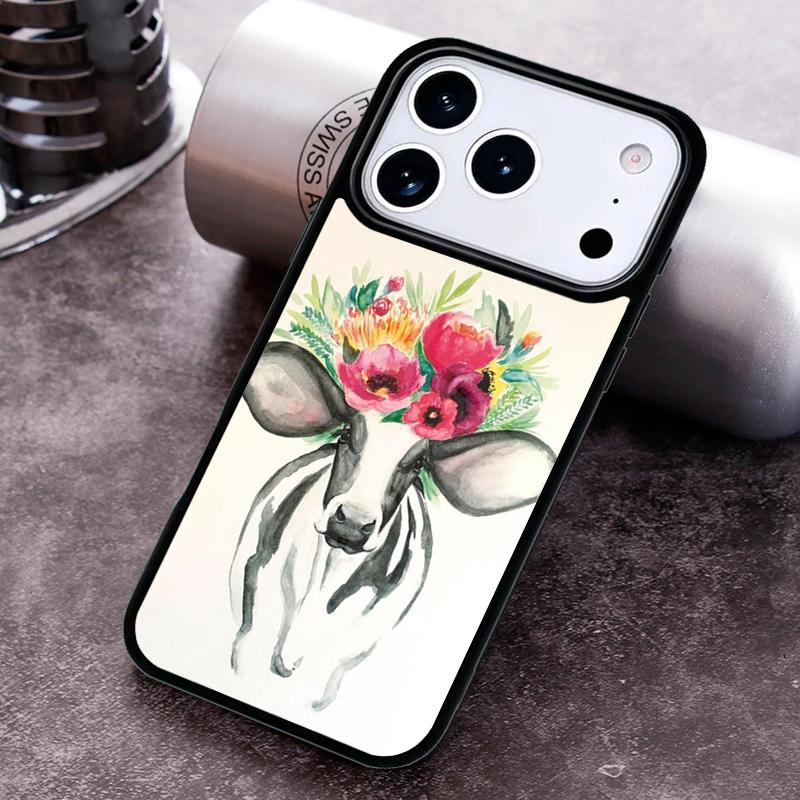 Animal Cattle Cow Watercolor Phone Case For iPhone 17 16 15 14 13 12 11 Pro Max Plus 17Air Soft Silicone Cover
