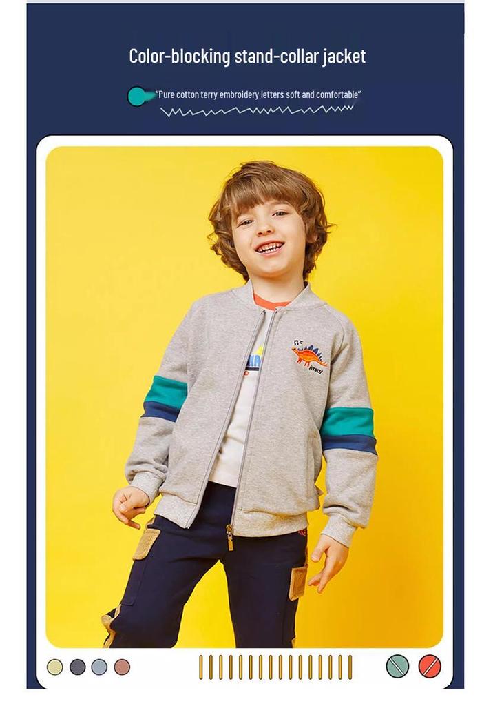 Children's Cartoon Color Block Zipper Cardigan – Spring and Autumn Long Sleeve Toddler Jacket