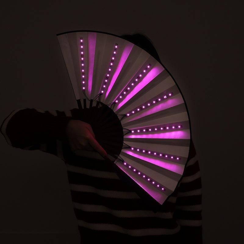 Bar FaninsGlowing Disco Fan Trendy Electronic Music Festival Party Performance Prop Flashing Folding Fan
