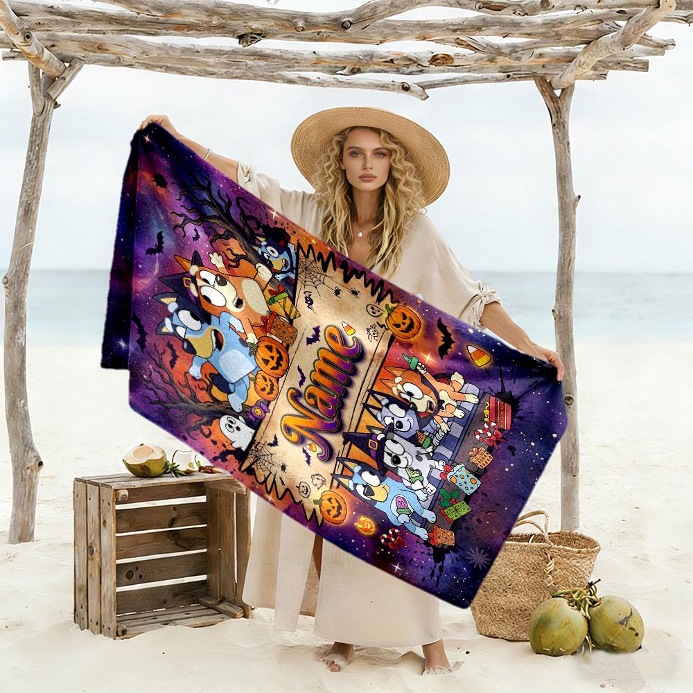 Halloween Night Adventure Customized Name Beach Towel Super Soft Microfiber Quickdry Fabric