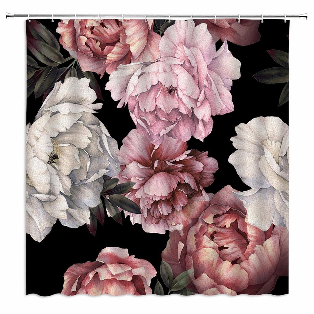 Red Rose Shower Curtain Retro Rose Floral Bathroom Decor Bath Curtain Polyester Fabric Waterproof Bathroom Curtains With Hooks