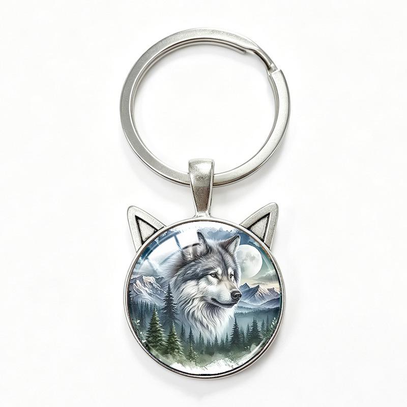 Lone Wolf Cat Ear Time Gem Keychain - Retro Style Unisex Alloy Keyring
