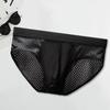 Men Briefs Mid-rise Elastic Waist Mesh Stitching Ice Silk Panties Breathable Solid Color U-Convex Underwear Daily Wear