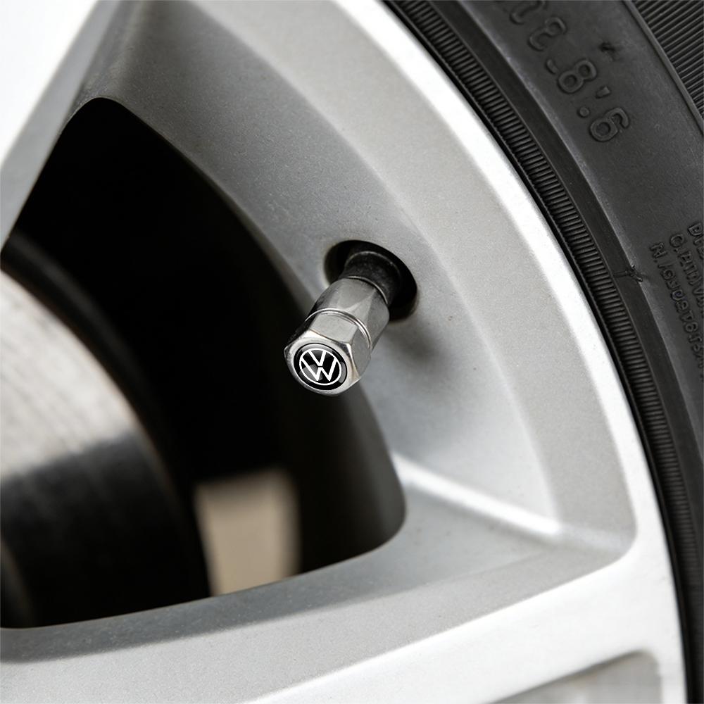 ABCD1 4Pcs Car Tire Valve Caps Metal Wheel Dust Covers Accessories For Volkswagen GTI Golf Polo Passat VW CC Tiguan T-ROC Jetta Taigo