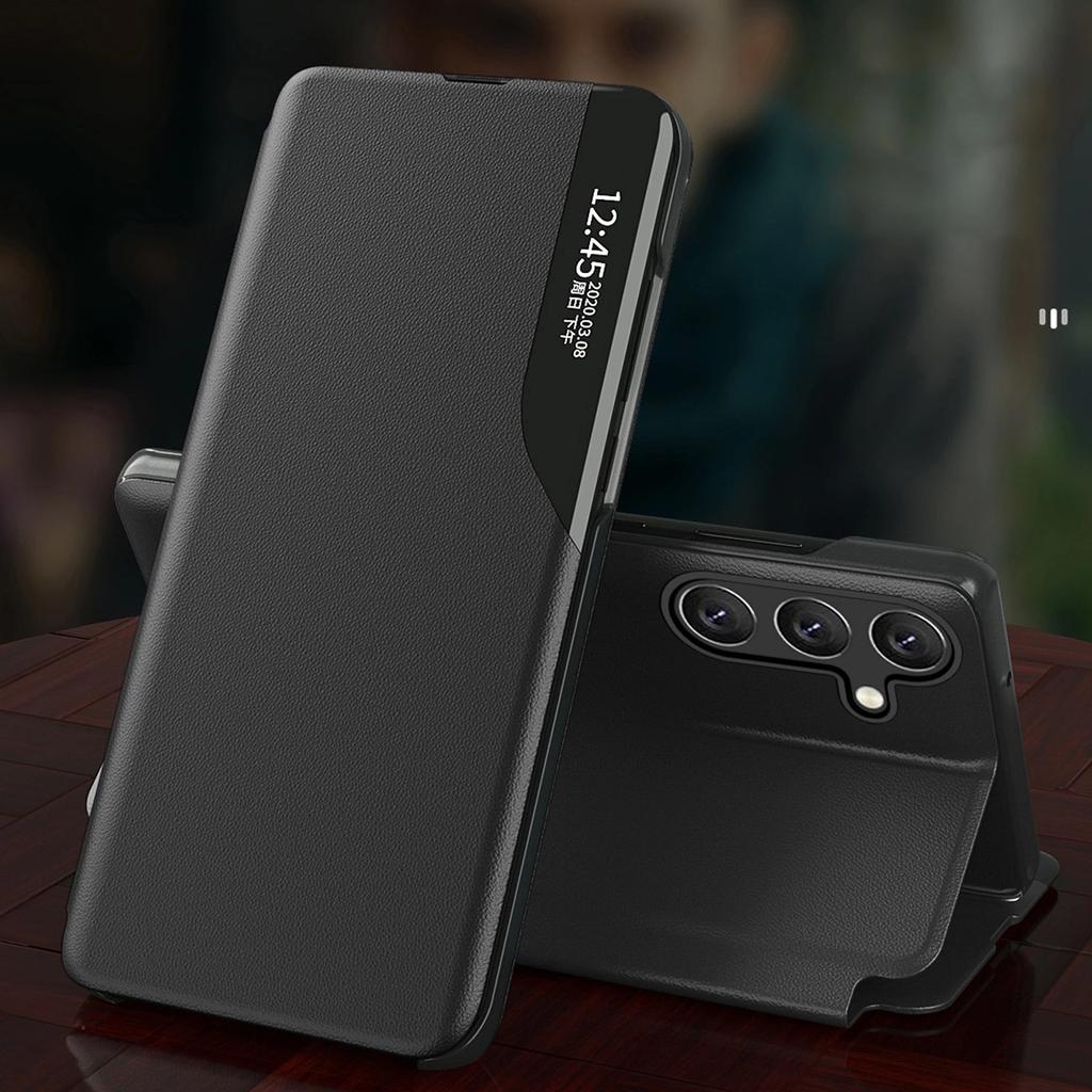 Eco Leather View Case Case For Samsung Galaxy A24 4G With Flip Stand, Black