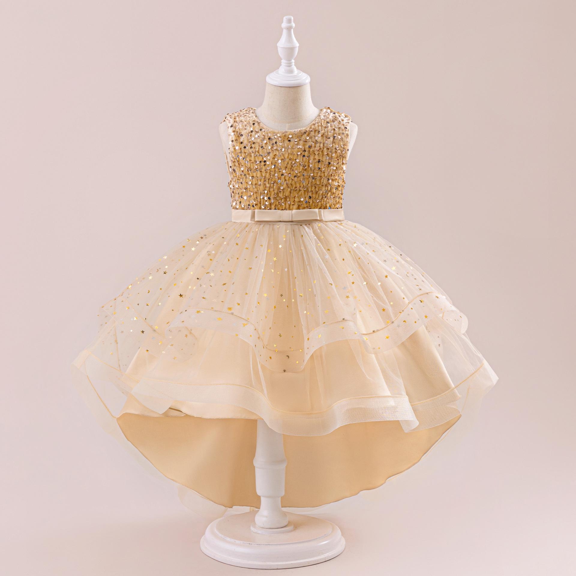 

Европейское и американское платье принцессы с пайетками и шлейфом из тюля для девочек - Свадебное и для выступлений 130cm, 6 years