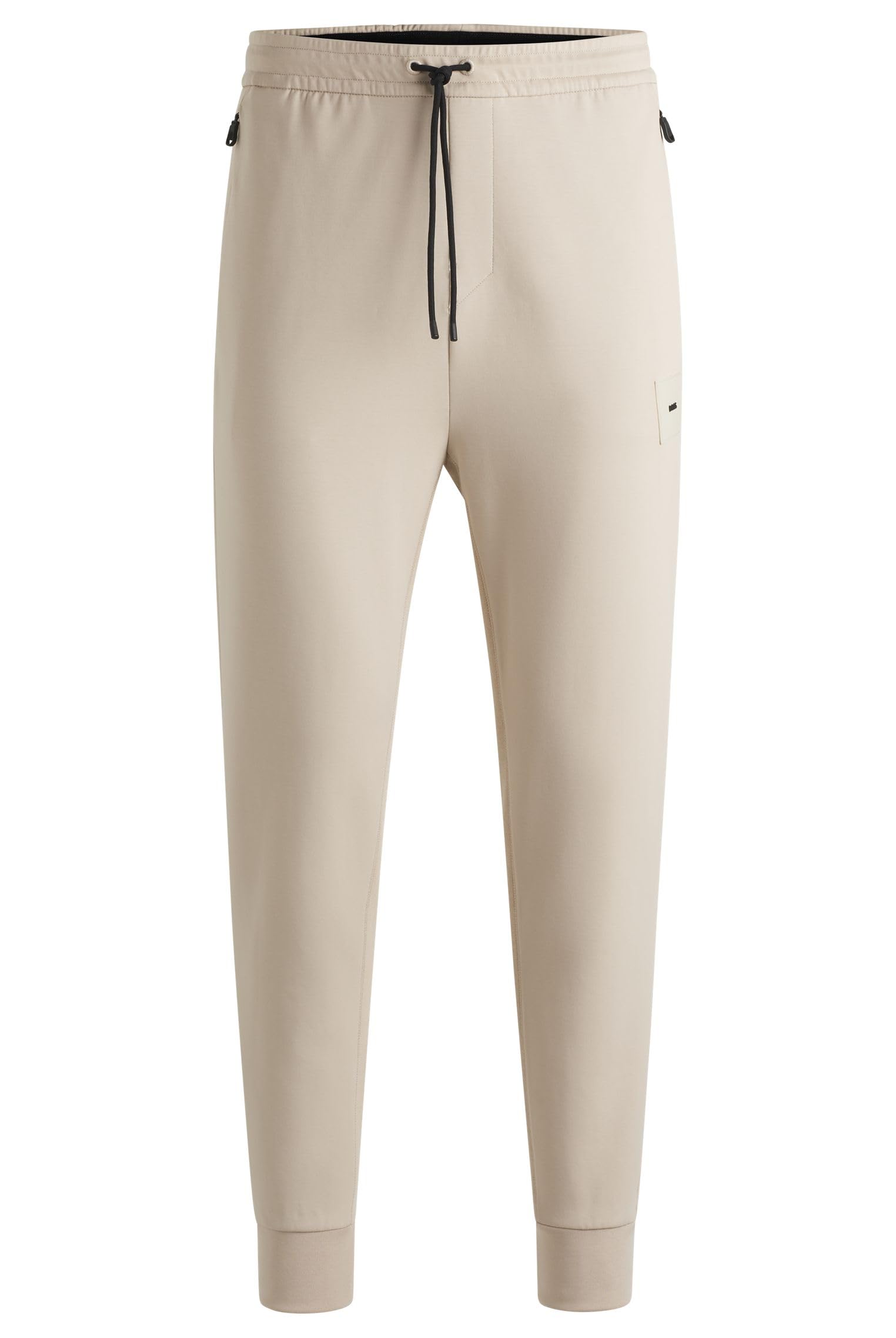 

Спортивные брюки BOSS из смесового хлопка стрейч с логотипом, размер S, мужские, нашивка, бежевые, бежевый